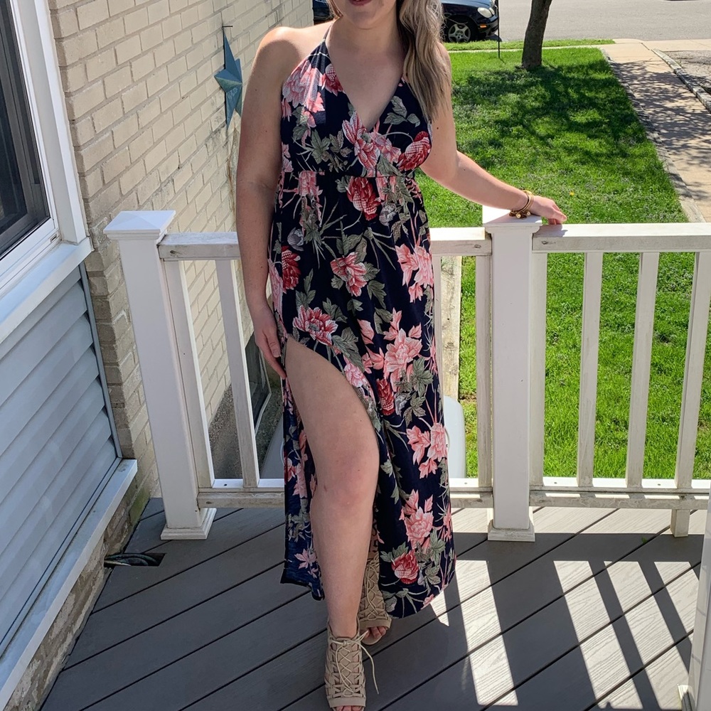 Floral maxi dress with slit, fashion nova